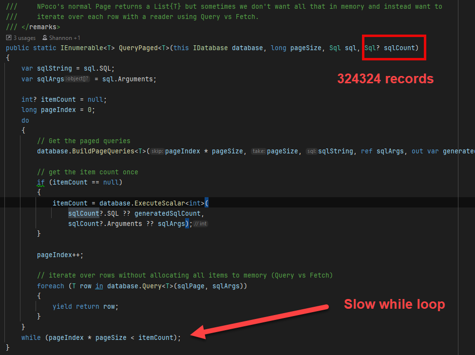 Code snippet of the QueryPaged method in Umbraco's NPocoDatabaseExtensions.cs file