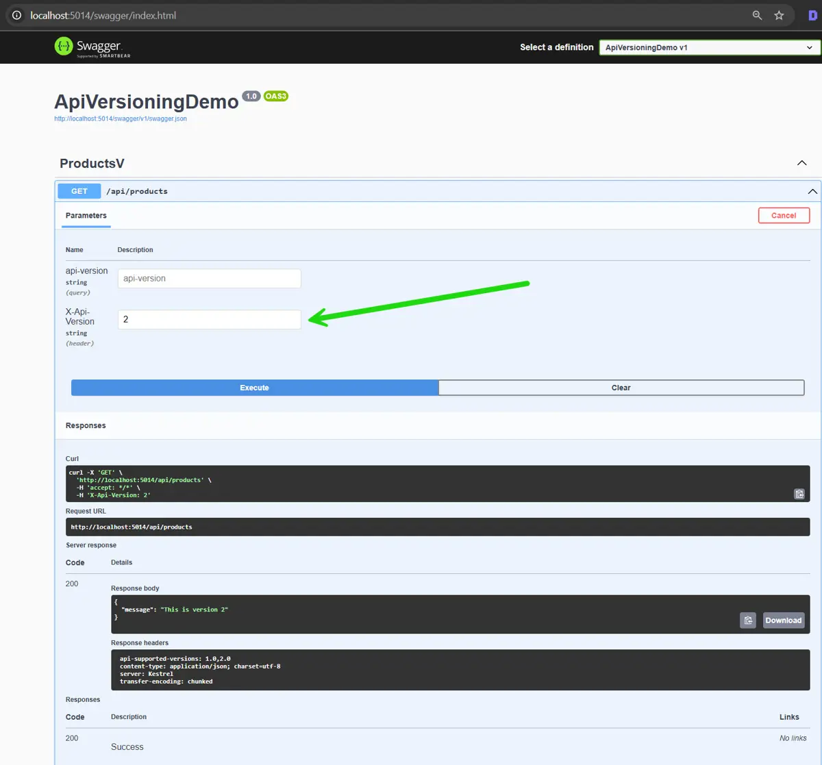Swagger UI showing multiple API versions