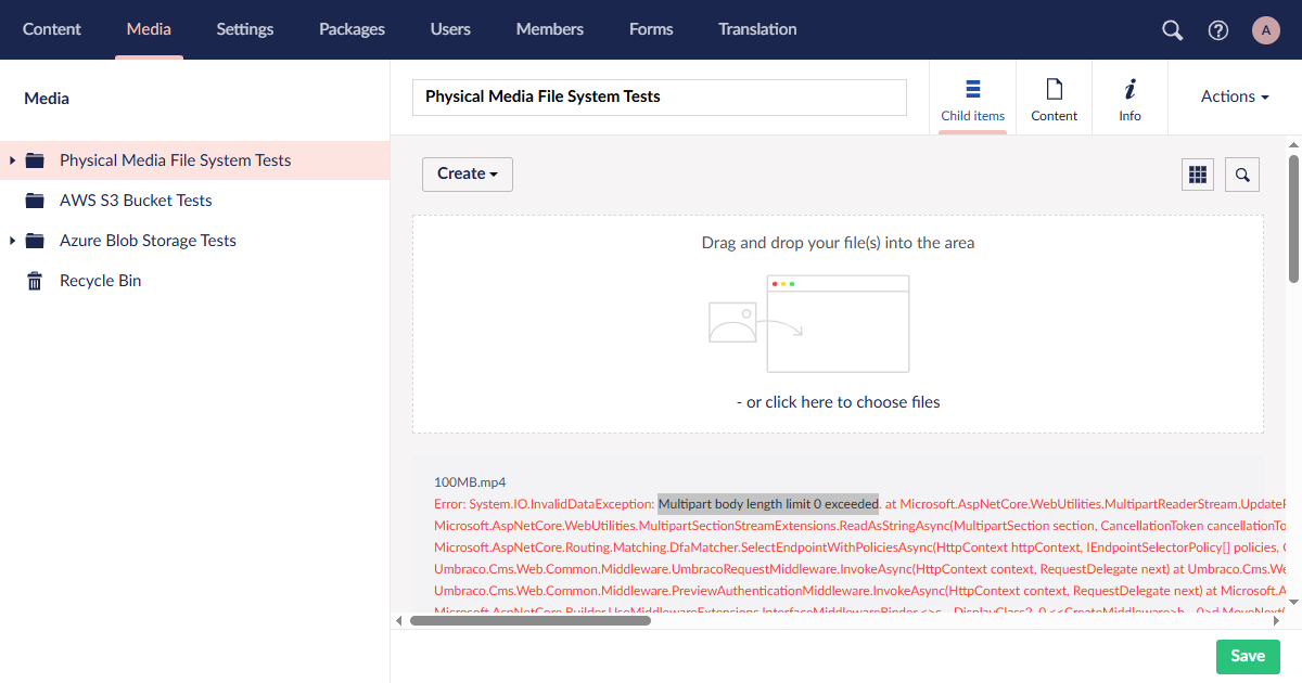 Uploading large files in Umbraco CMS