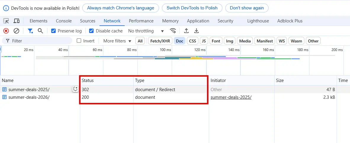 DevTools: Summer Deals 2025 Page is Redirected to Summer Deals 2026 Page