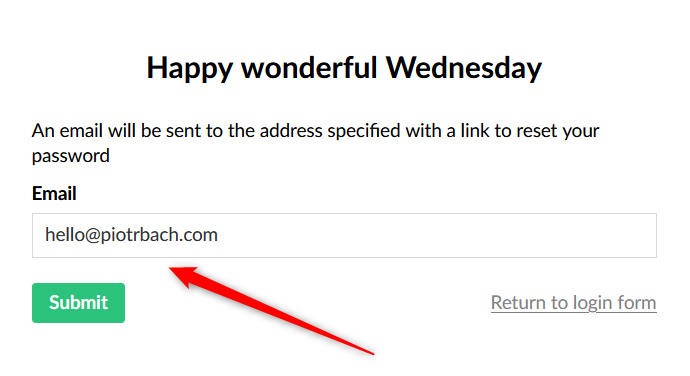 Umbraco welcome page – entering an email to recover