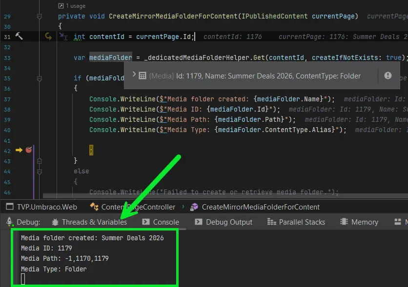 Debugging: Dedicated Media Folder was created successfully for content node