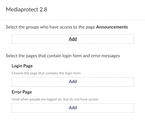 Media Protect redirect pages options